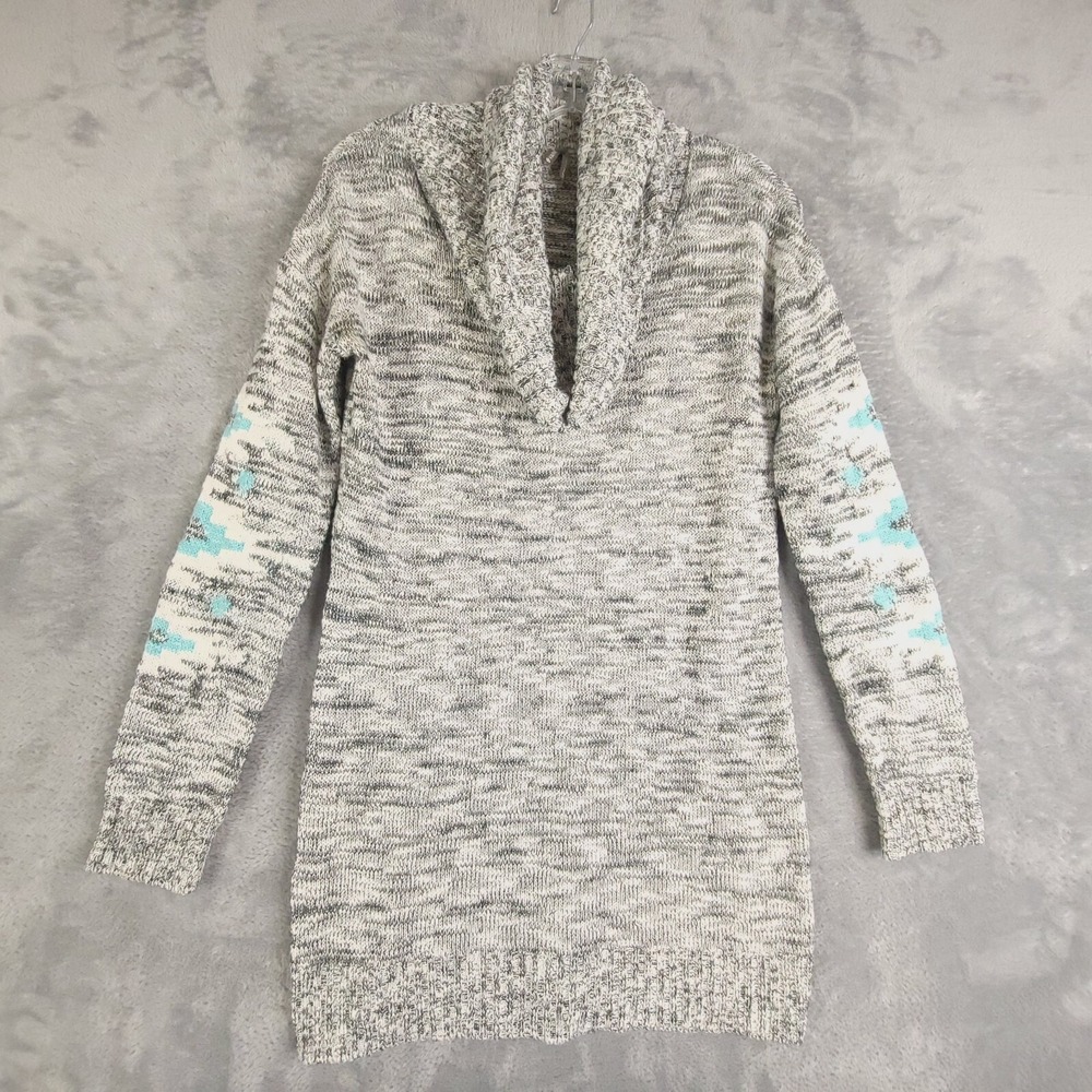 Vanity Sweater Womens Cowl Crew Neck Crew Hem Knit Marled Black White Blue M